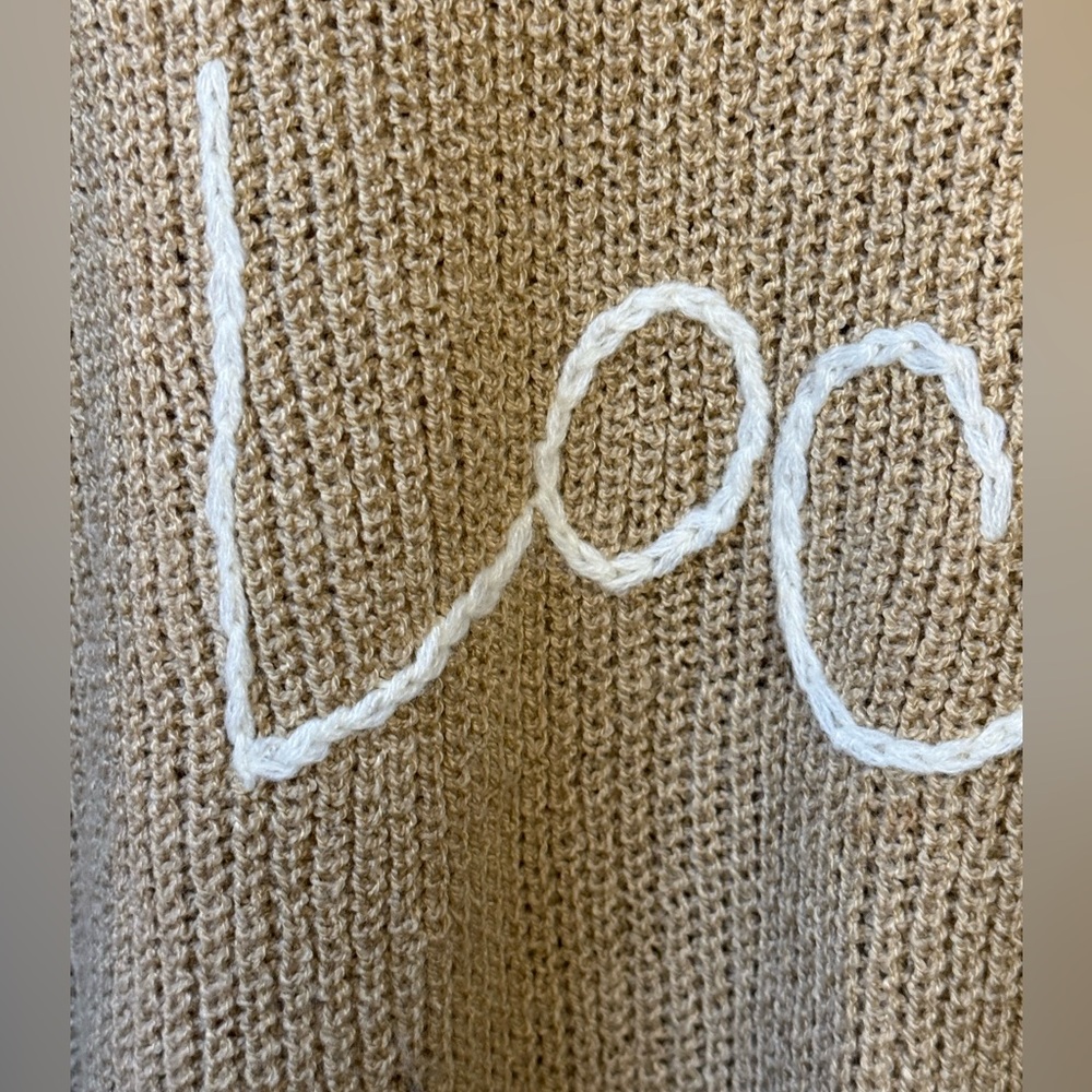 Wishist “Local” Graphic Knit Sweater Beige Crewneck Pullover Size Small - Picture 4 of 7